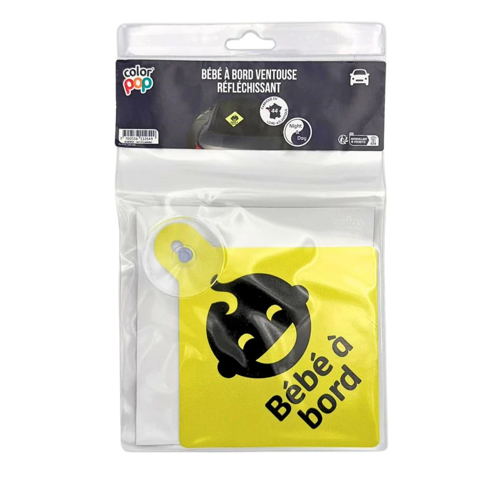 PANNEAU "BEBE A BORD" REFLECHISSANT AVEC VENTOUSE 125X125MM – Image 3